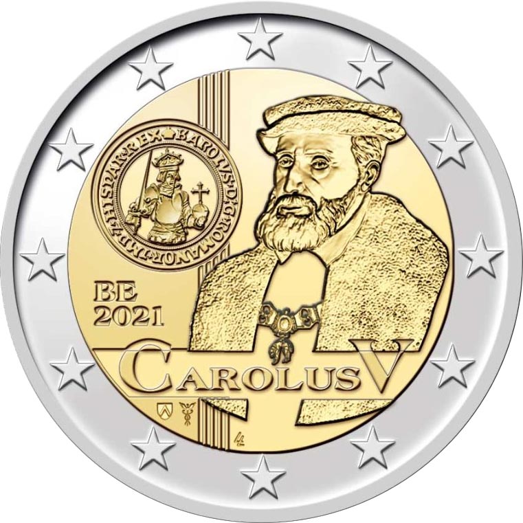 Image of 2 euro coin - 500 Years of Carolus V | Belgium 2021