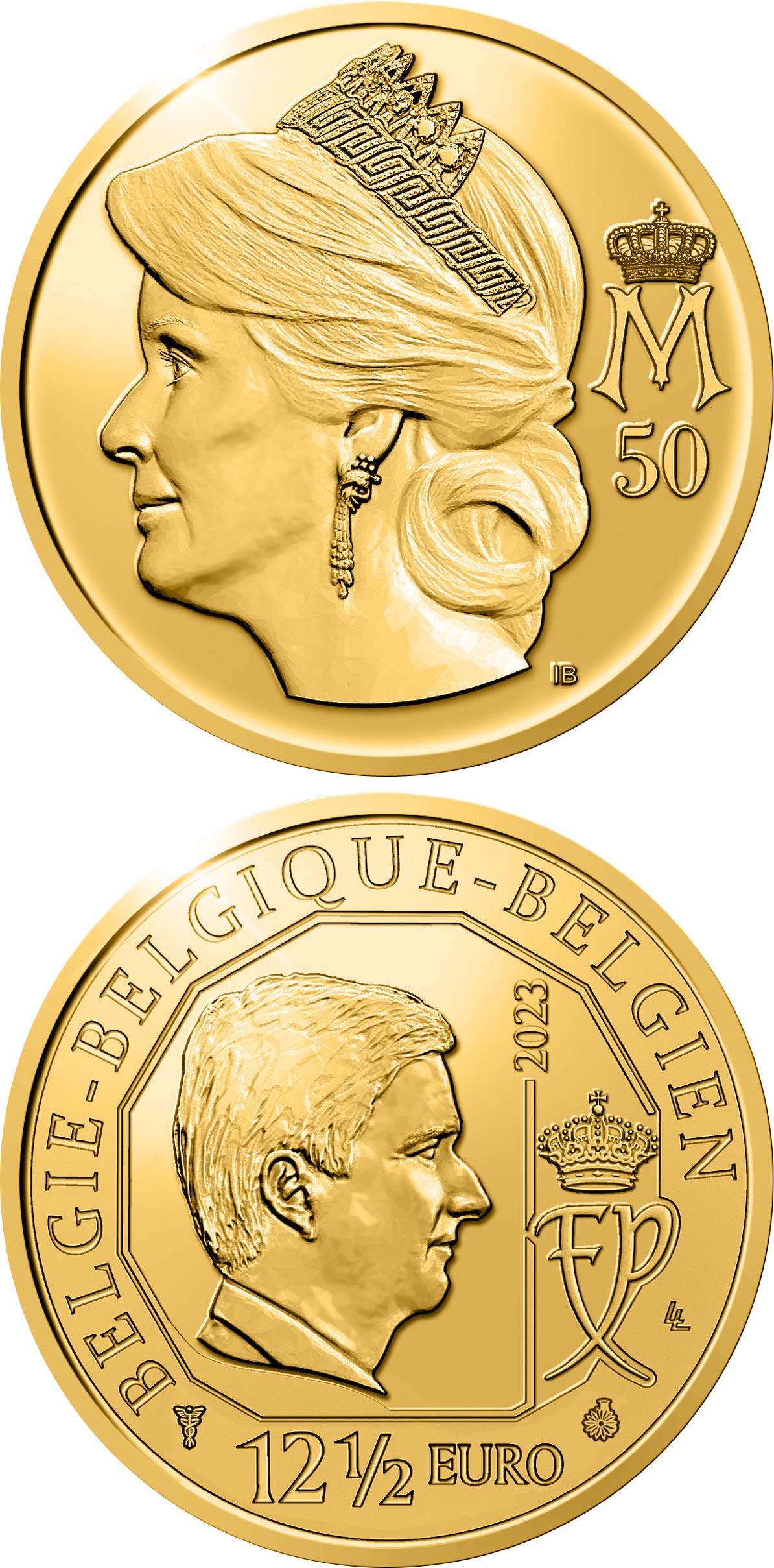 Image of 12.5 euro coin - 50th Birthday of Queen Mathilde | Belgium 2023.  The Gold coin is of Proof quality.