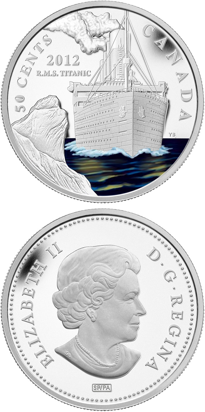 Image of 50 cents coin - 100th Anniversary of the Sinking of the RMS Titanic | Canada 2012.  The Gold coin is of Proof quality.