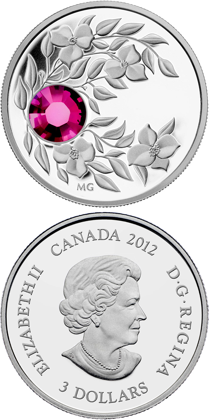 Image of 3 dollars coin - Birthstone Series | Canada 2012.  The Silver coin is of Proof quality.