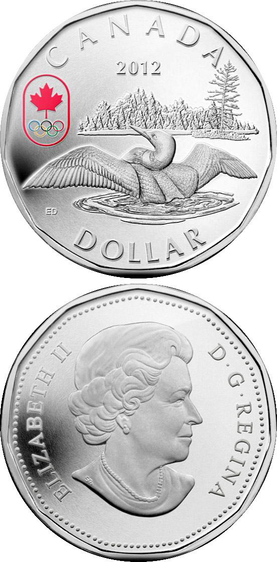 Image of 1 dollar coin - Lucky Loonie | Canada 2012.  The Silver coin is of Proof quality.