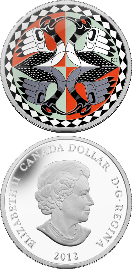 Image of 1 dollar coin - Two Loons | Canada 2012.  The Silver coin is of Proof quality.