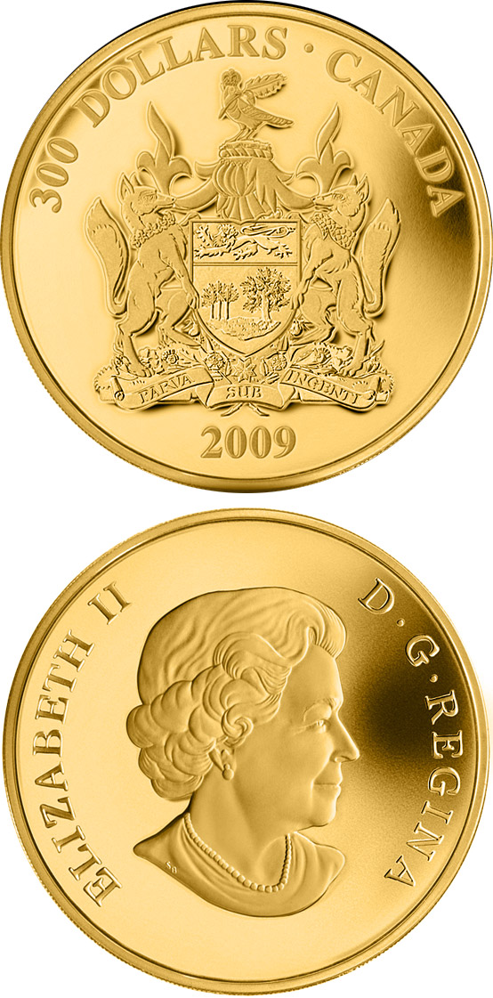 Image of 300 dollars coin - Prince Edward Island Coat of Arms | Canada 2009.  The Silver coin is of Proof quality.
