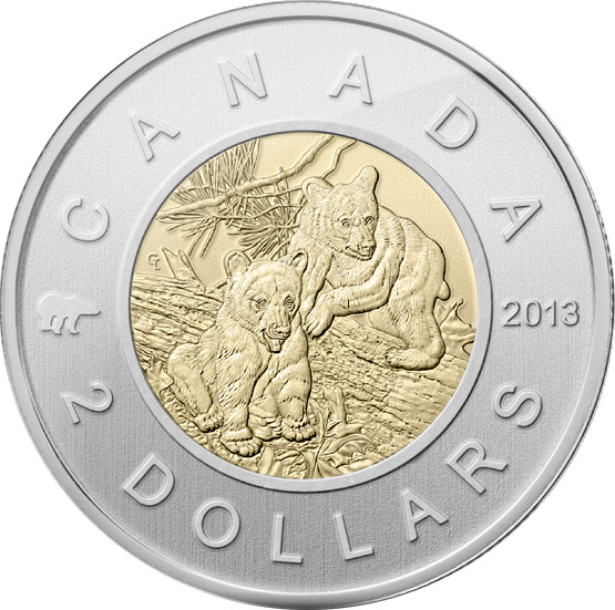 Image of 2 dollars coin - Black Bear Cubs | Canada 2013