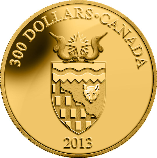 Image of 300 dollars coin - Northwest Territories Coat of Arms | Canada 2013.  The Silver coin is of Proof quality.