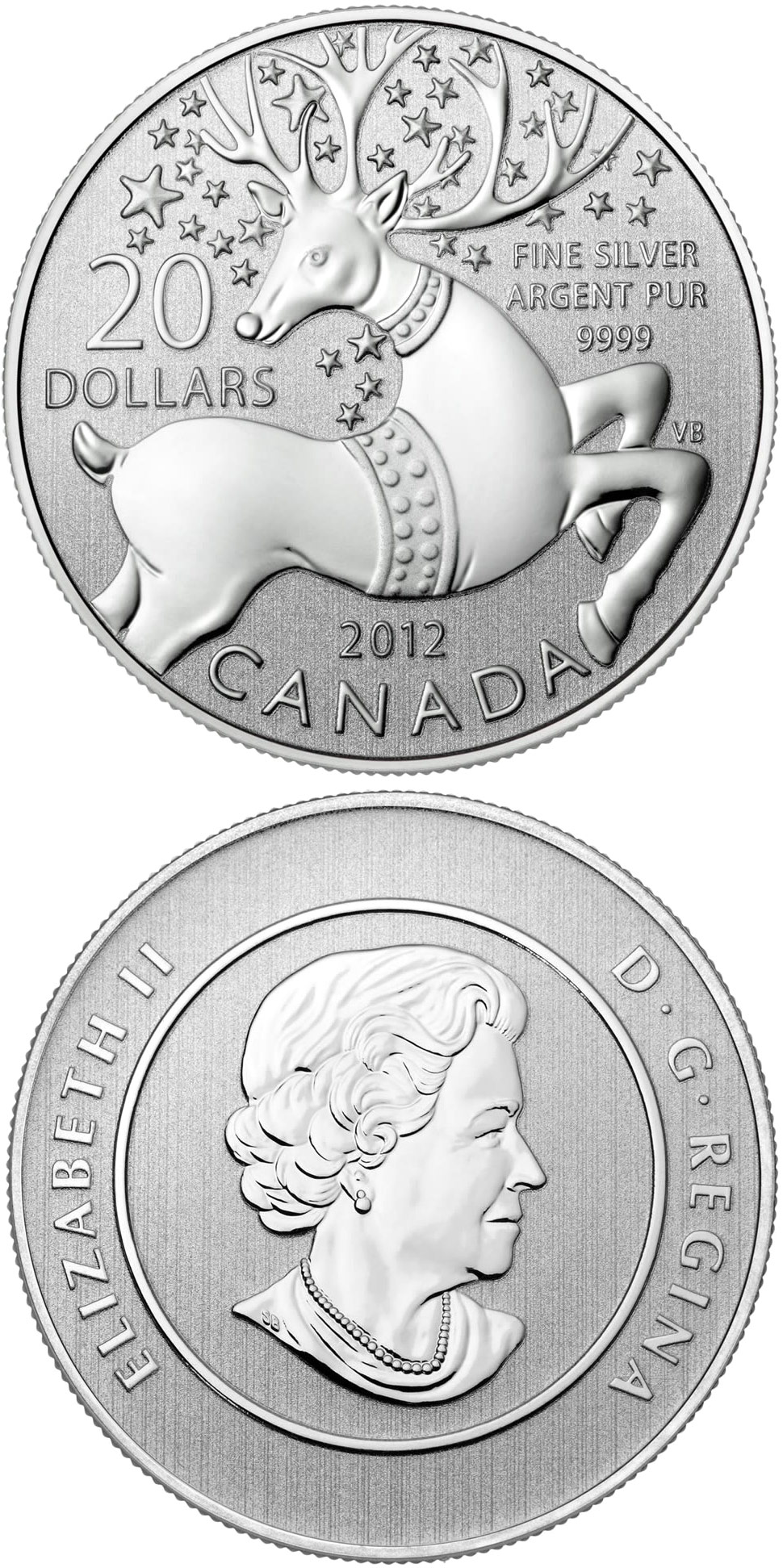 Image of 20 dollars coin - Magical Reindeer  | Canada 2012.  The Silver coin is of BU quality.