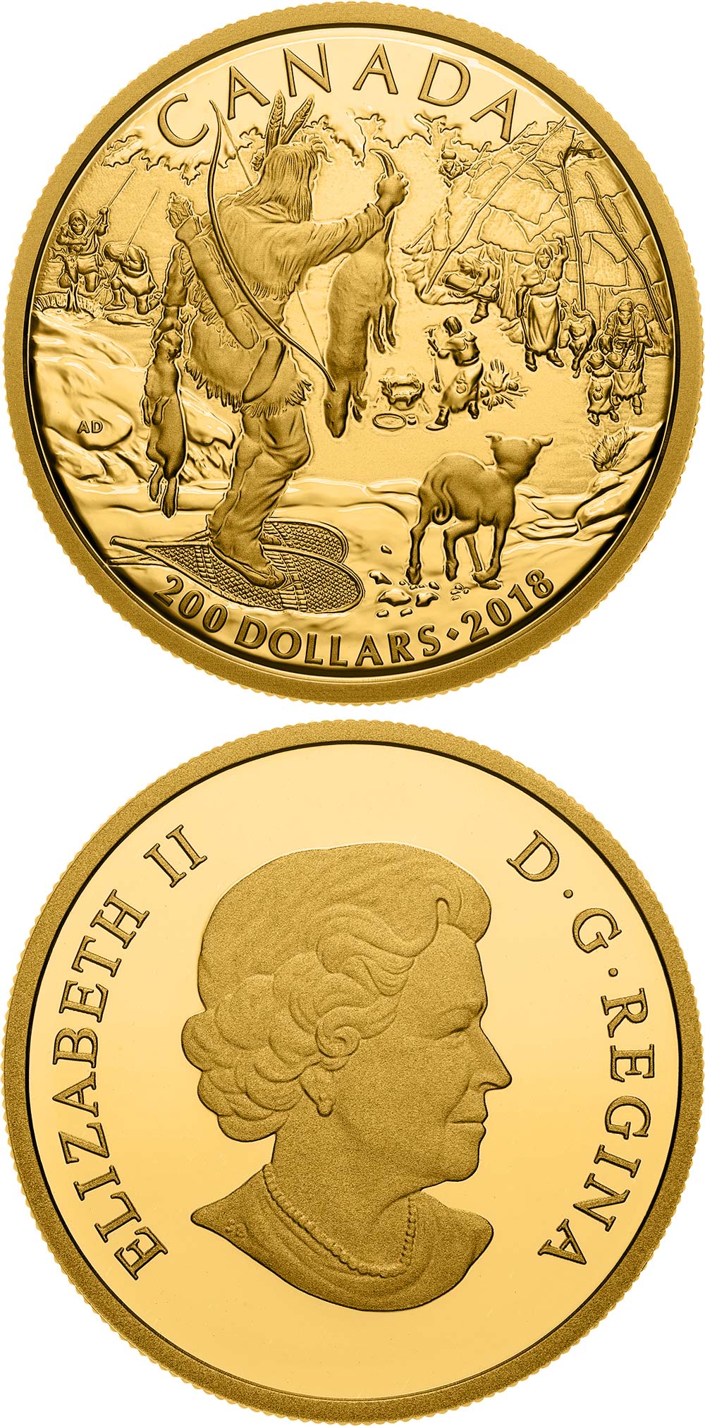 Image of 200 dollars coin - First Nations | Canada 2018.  The Gold coin is of Proof quality.