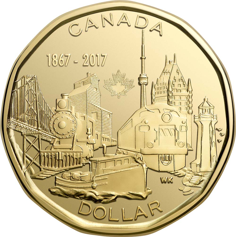 Image of 1 dollar coin - 150th anniversary of the Confederation of Canada | Canada 2017