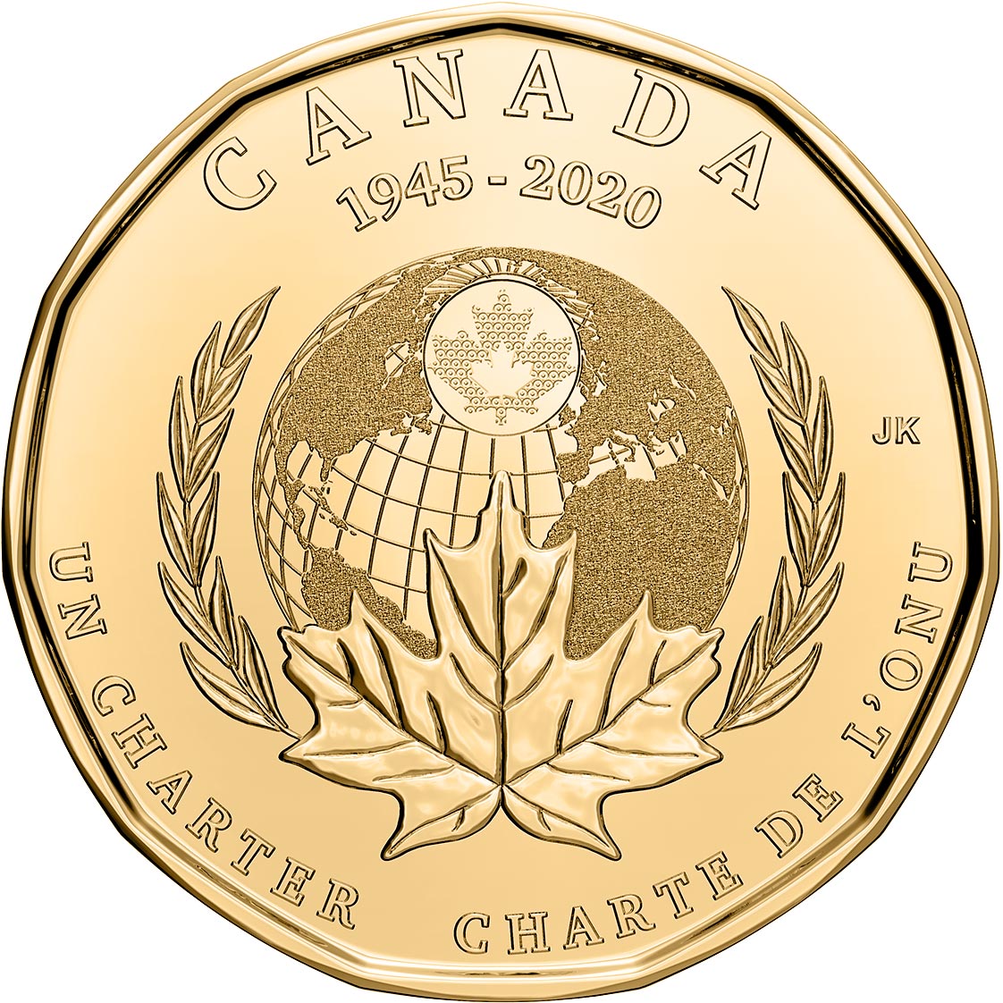 Image of 1 dollar coin - 75th Anniversary of the Signing Of The United Nations Charter | Canada 2020