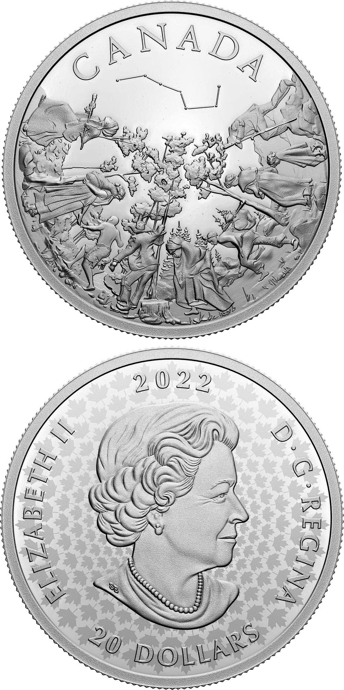 Image of 20 dollars coin - Commemorating Black History: The Underground Railroad | Canada 2022.  The Silver coin is of Proof quality.