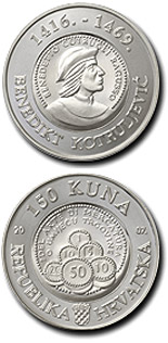 Image of 150 kuna coin - Benedikt Kotruljević  | Croatia 2008.  The Silver coin is of Proof quality.