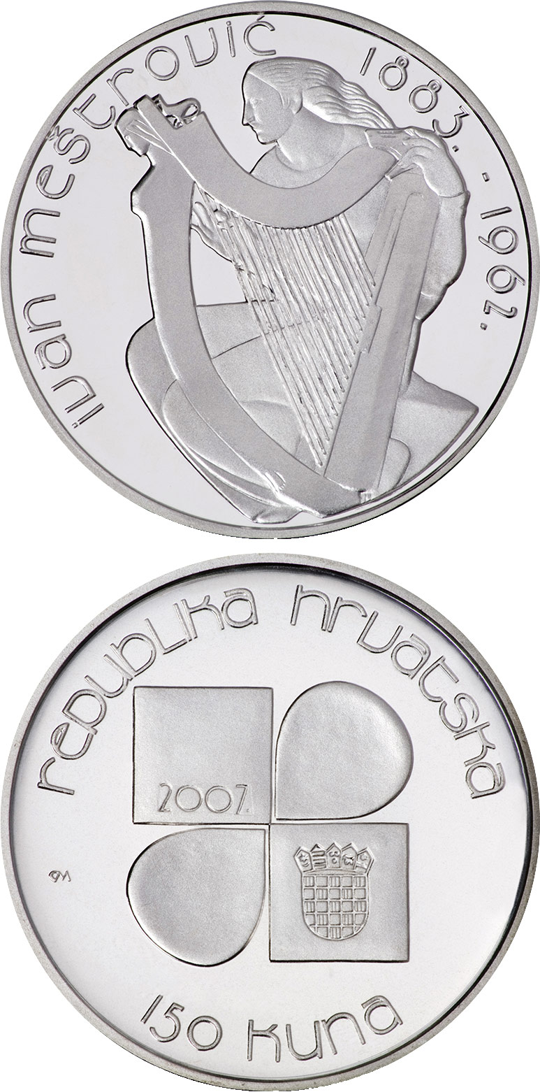 Image of 150 kuna coin - Ivan Meštrović  | Croatia 2007.  The Silver coin is of Proof quality.