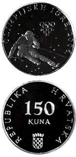 Image of 150 kuna coin - 2006 Winter Olympics  | Croatia 2005.  The Silver coin is of Proof quality.