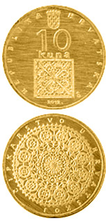 Image of 10 kuna coin - Lacemaking in Croatia | Croatia 2012.  The Gold coin is of Proof quality.
