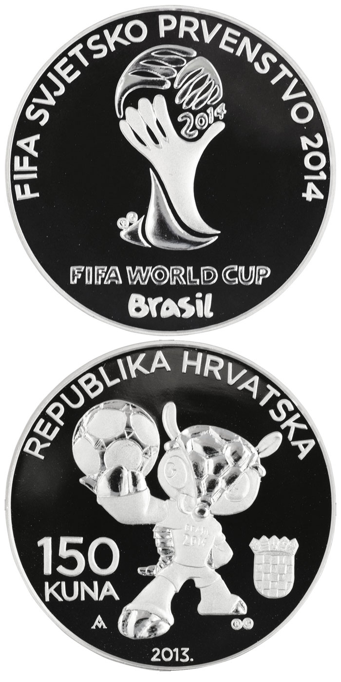 Image of 150 kuna coin - 2014 FIFA WORLD CUP BRAZIL | Croatia 2014.  The Silver coin is of Proof quality.