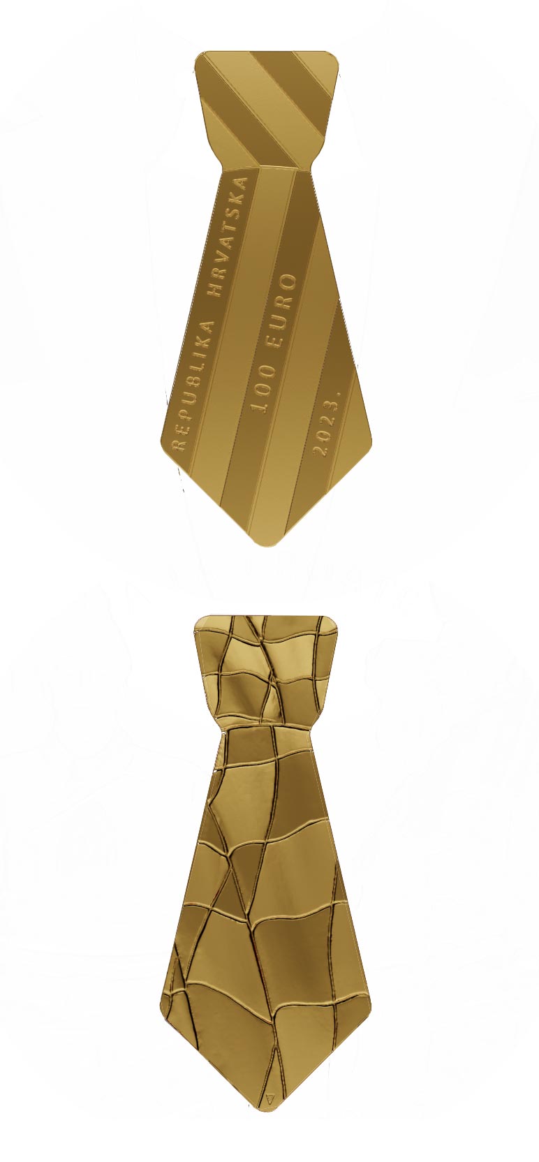 Image of 100 euro coin - Contour Necktie | Croatia 2023.  The Gold coin is of Proof quality.