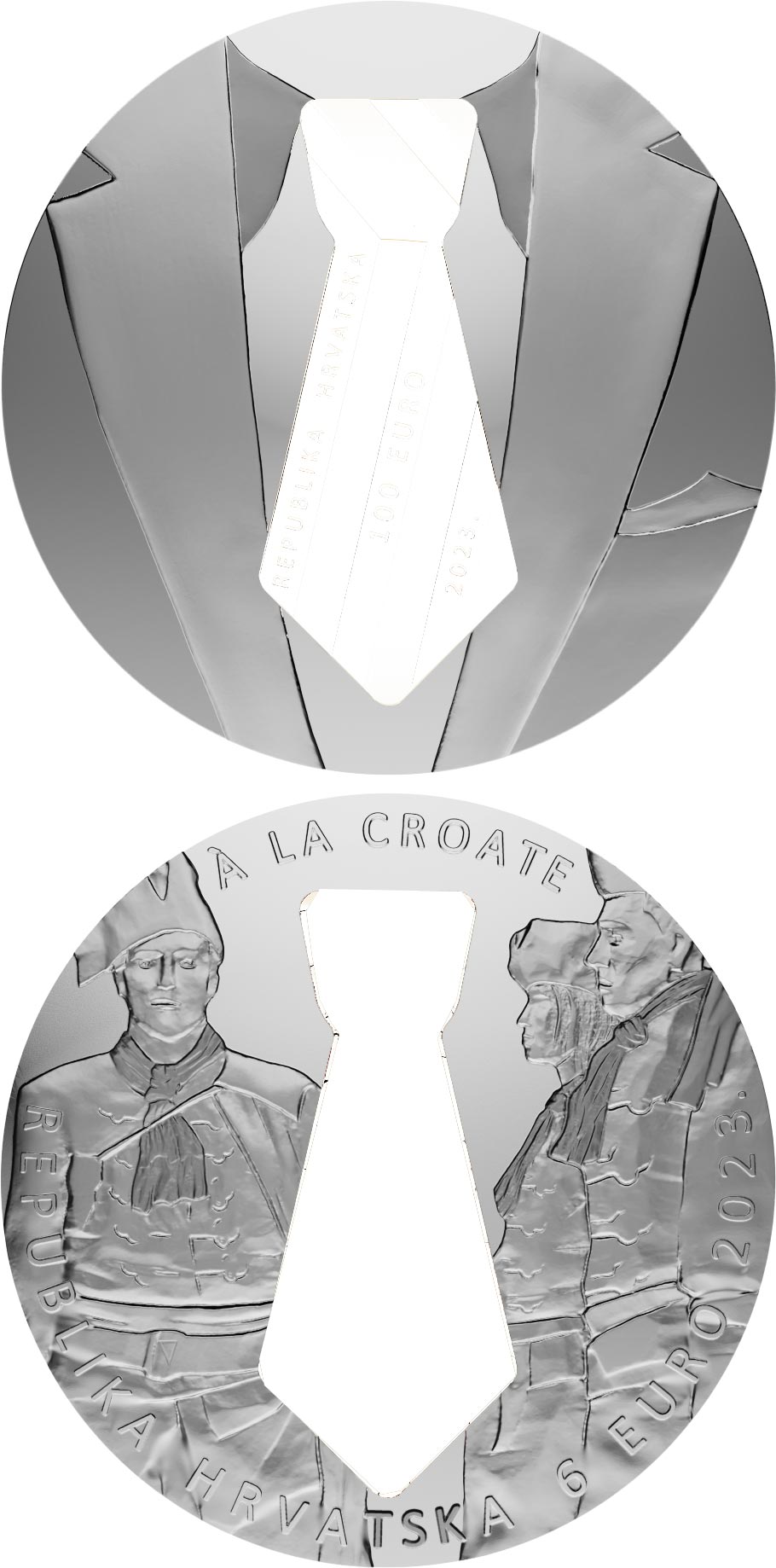 Image of 6 euro coin - Contour Necktie | Croatia 2023.  The Silver coin is of Proof quality.