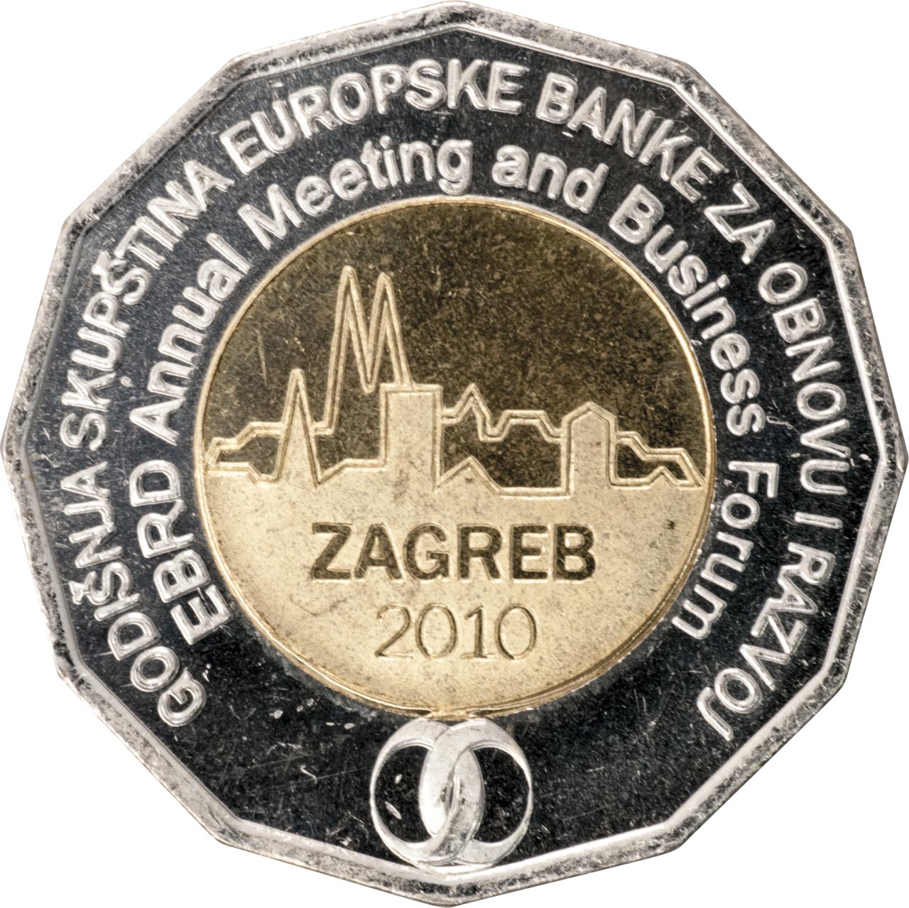 Image of 25 kuna coin - EBRD Annual Meeting and Business Forum | Croatia 2010.  The Copper–Nickel (CuNi) coin is of BU quality.