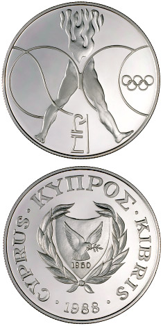 Image of 1 pound coin - Seoul Olympic Games | Cyprus 1988.  The Silver coin is of Proof quality.