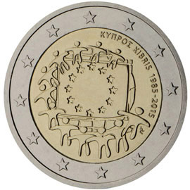 Image of 2 euro coin - The 30th anniversary of the EU flag | Cyprus 2015