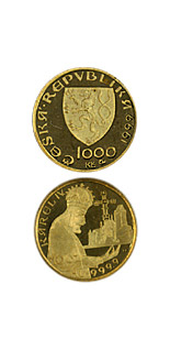Image of 1000 koruna coin - The founding of Karlštejn castle in 1348  | Czech Republic 1999