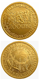 2500 koruna coin High Gothic fountain in Kutná Hora | Czech Republic 2002