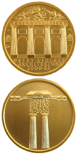 Image of 2500 koruna coin - Empire - Kačina Castle | Czech Republic 2004.  The Gold coin is of Proof, BU quality.