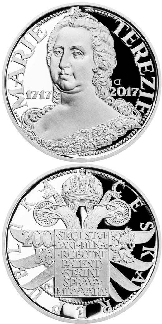 Image of 200 koruna coin - Birth of Maria Theresa | Czech Republic 2017.  The Silver coin is of Proof, BU quality.