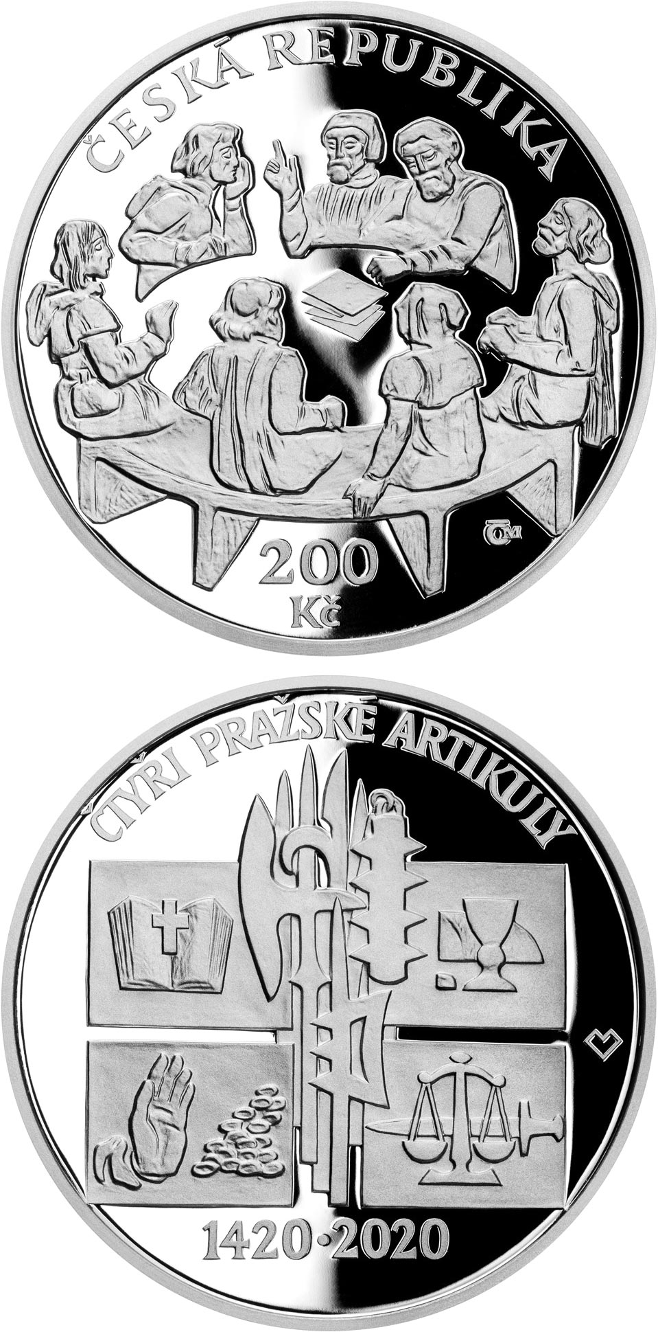 Image of 200 koruna coin - Promulgation of Four Articles of Prague | Czech Republic 2020.  The Silver coin is of Proof, BU quality.