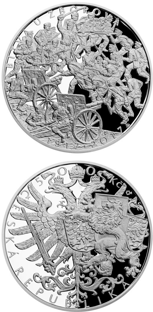 Image of 500 koruna coin - Battle of Zborov | Czech Republic 2017.  The Silver coin is of Proof, BU quality.