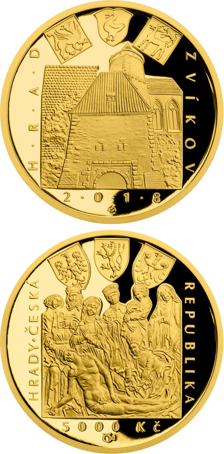 Image of 5000 koruna coin - Zvíkov | Czech Republic 2018.  The Gold coin is of Proof, BU quality.