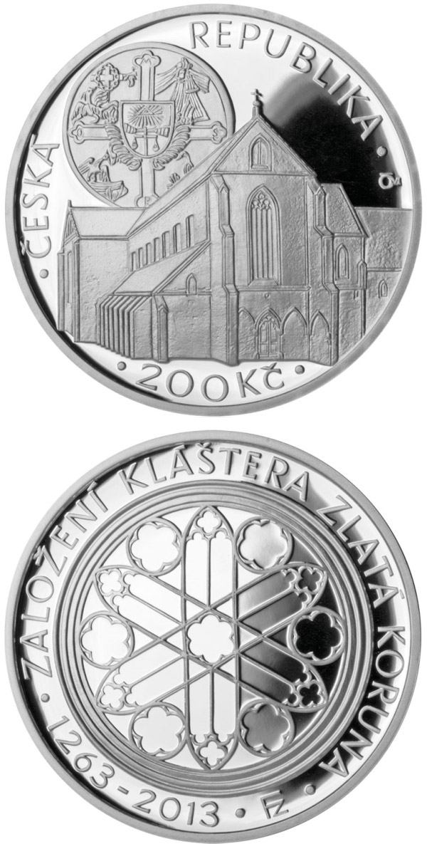 Image of 200 koruna coin - Foundation of Zlatá koruna (Gold Crown) monastery | Czech Republic 2013.  The Silver coin is of Proof, BU quality.