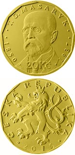 Image of 20 koruna coin - Tomáš Garrigue Masaryk | Czech Republic 2018.  The Brass coin is of UNC quality.