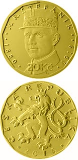 Image of 20 koruna coin - Milana Rastislava Štefánika | Czech Republic 2018.  The Brass coin is of UNC quality.