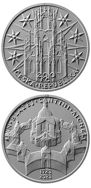 Image of 200 koruna coin - 300th Anniversary of the Death of Jan Blažej Santini-Aichel | Czech Republic 2023.  The Silver coin is of Proof, BU quality.