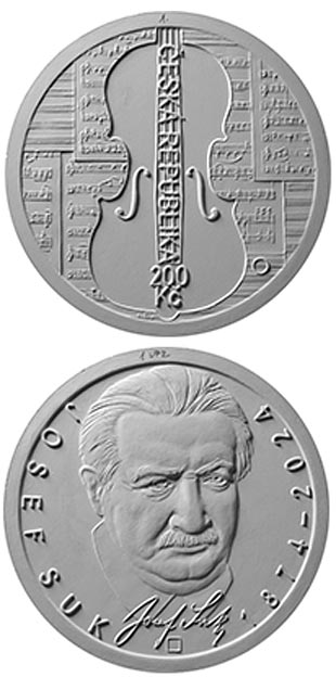Image of 200 koruna coin - 150th Anniversary of the Birth of Josef Suk | Czech Republic 2024.  The Silver coin is of Proof, BU quality.