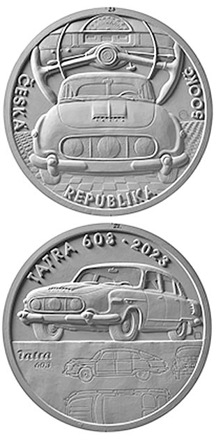 Image of 500 koruna coin - Tatra 603 car | Czech Republic 2023.  The Silver coin is of Proof, BU quality.