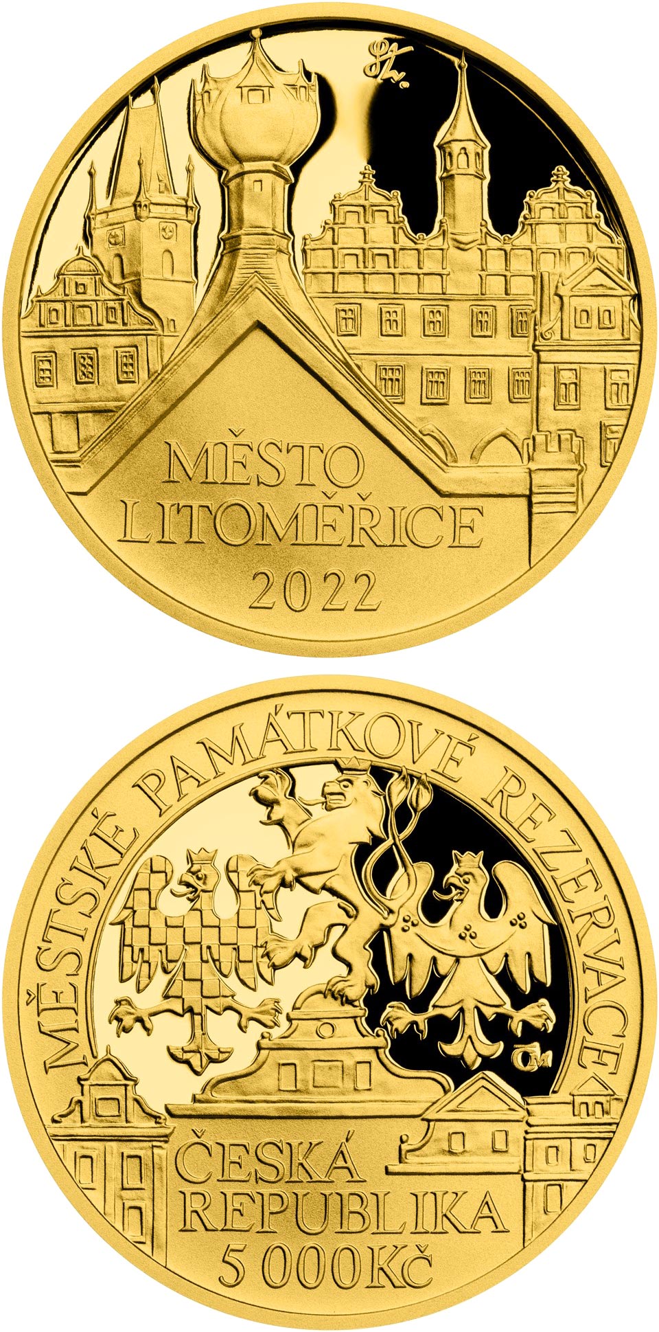 Image of 5000 koruna coin - Litoměřice | Czech Republic 2022.  The Gold coin is of Proof, BU quality.