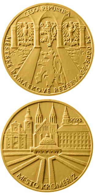 Image of 5000 koruna coin - Kroměříž | Czech Republic 2023.  The Gold coin is of Proof, BU quality.