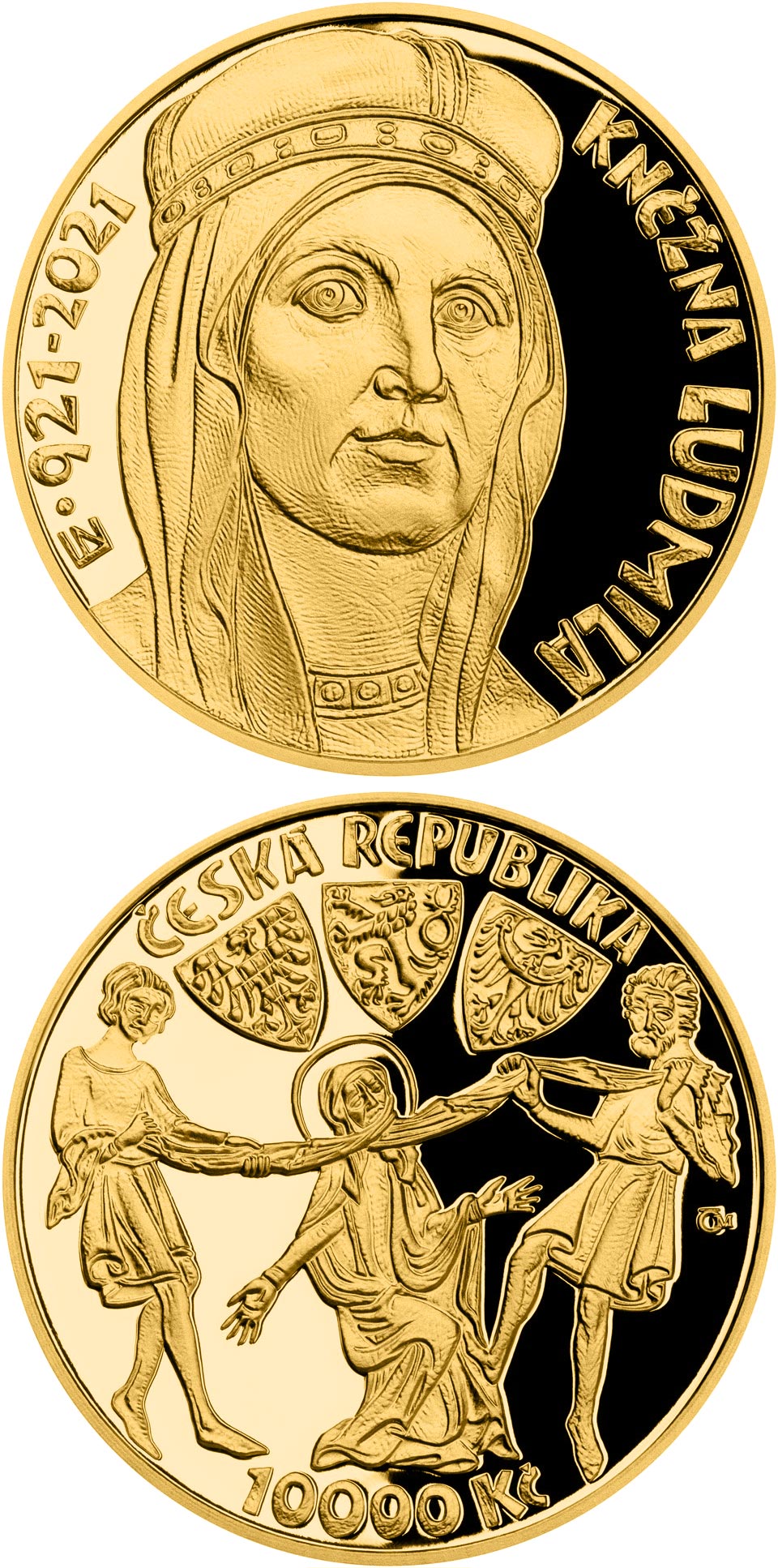 Image of 10000 koruna coin - 100th Anniversary of the Death of Princess Ludmila | Czech Republic 2021.  The Gold coin is of Proof, BU quality.