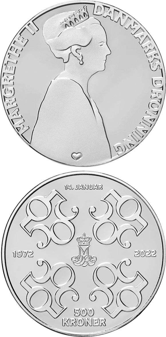 Image of 500 krone coin - HM Queen Margrethe II´s 50th jubilee | Denmark 2022