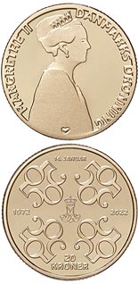 20 krone coin HM Queen Margrethe II´s 50th jubilee | Denmark 2022