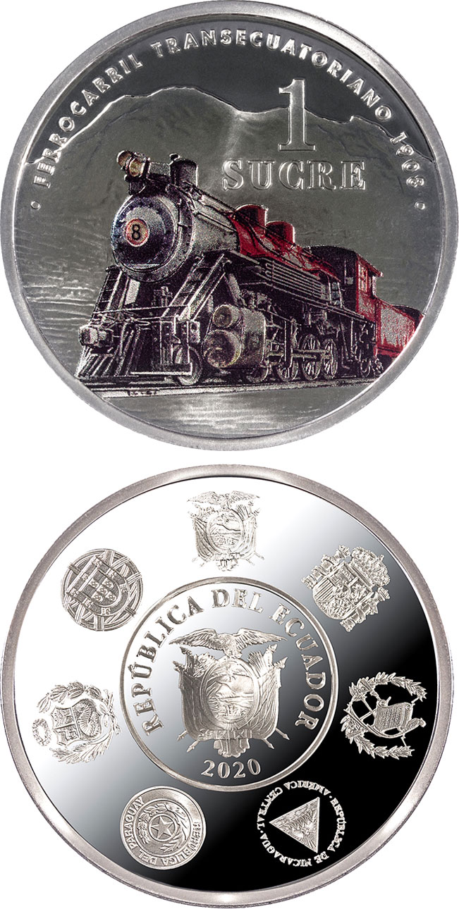 Image of 1 sucre coin - Historic Railways | Ecuador 2020.  The Silver coin is of Proof quality.
