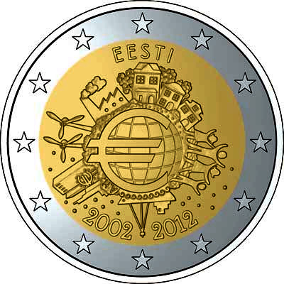 Image of 2 euro coin - Ten years of Euro  | Estonia 2012