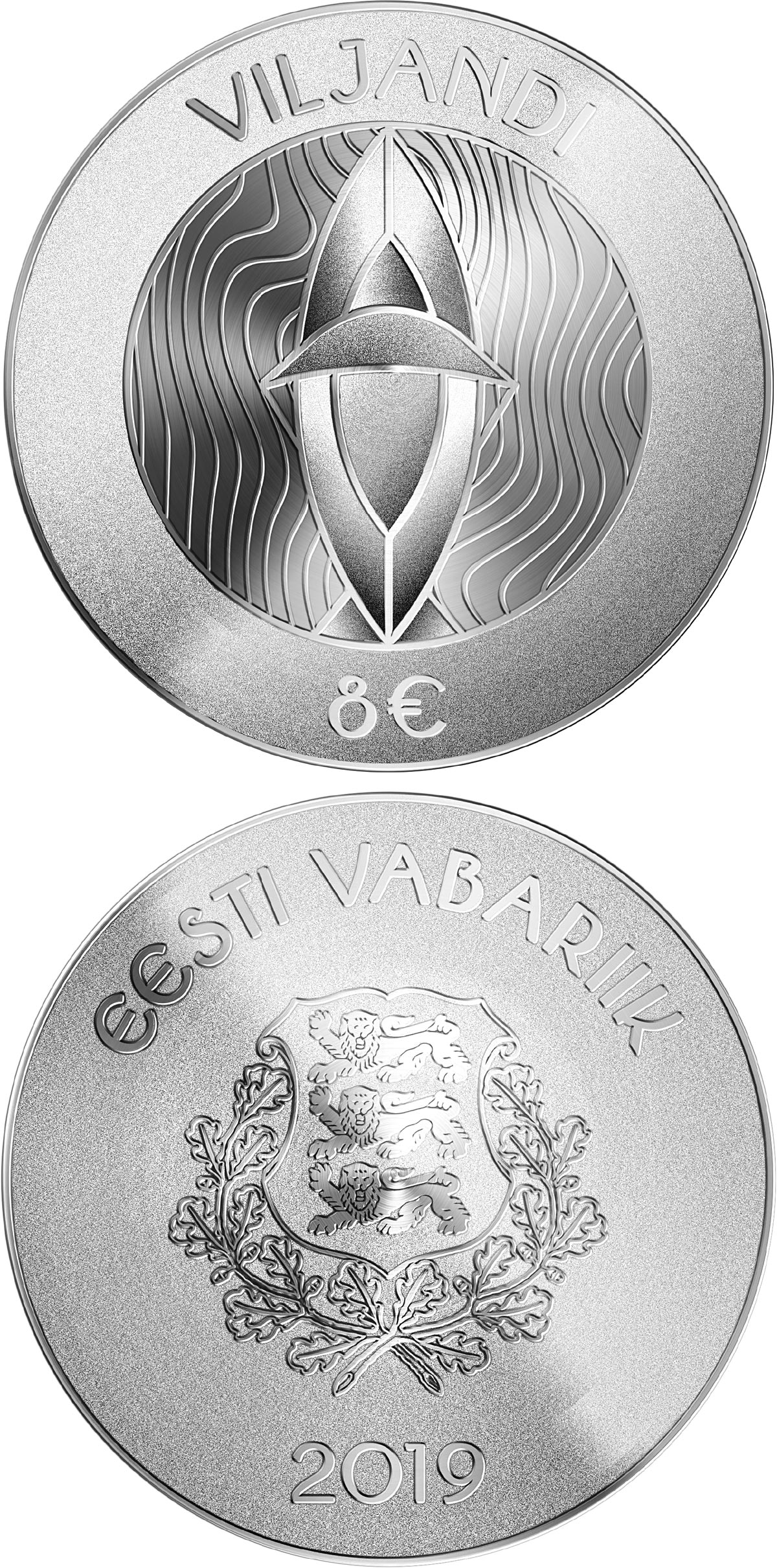 Image of 8 euro coin - Hanseatic Viljandi | Estonia 2019.  The Silver coin is of Proof quality.