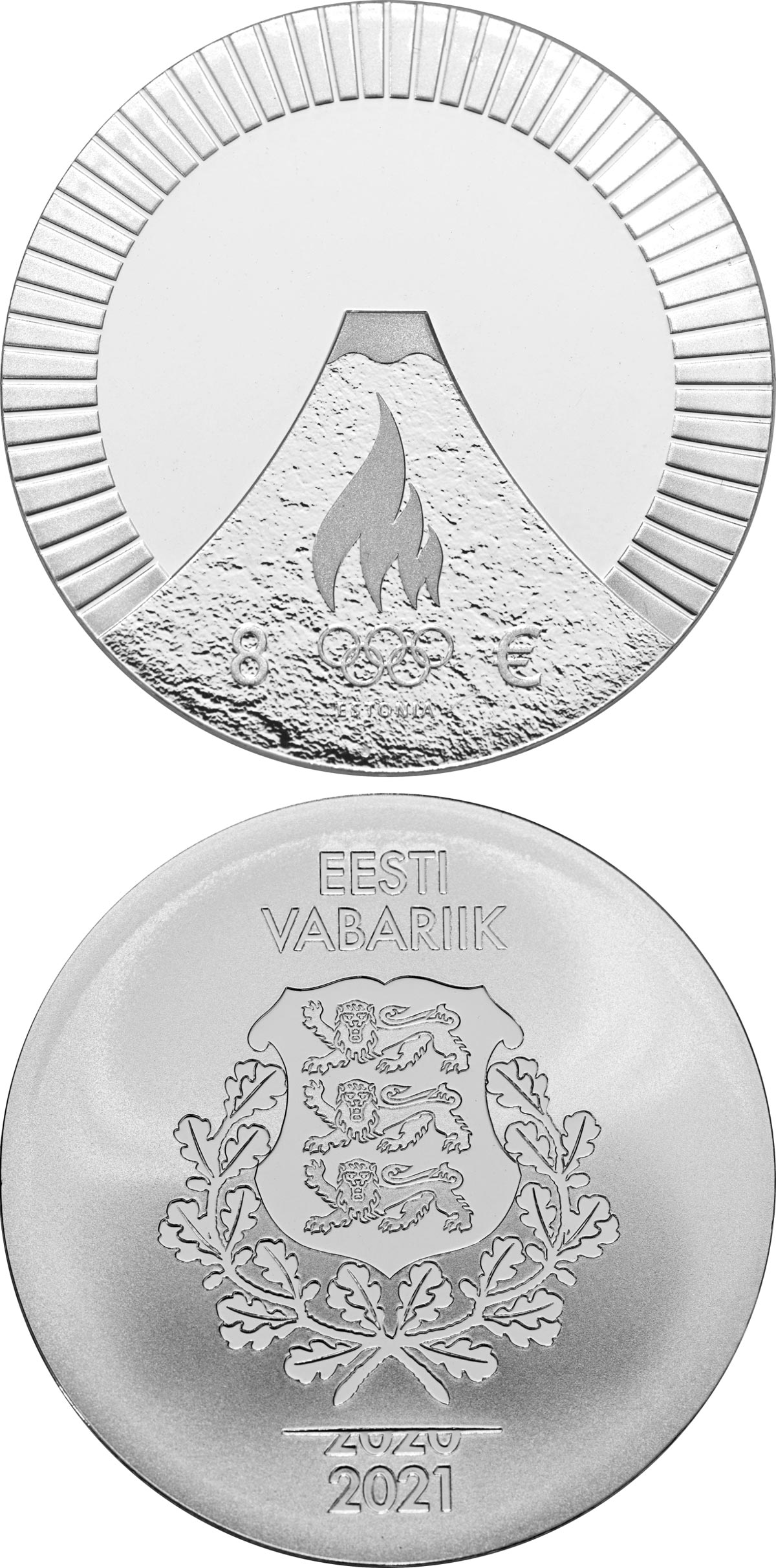 Image of 8 euro coin - Olympic Games in Tokyo | Estonia 2021.  The Silver coin is of Proof quality.