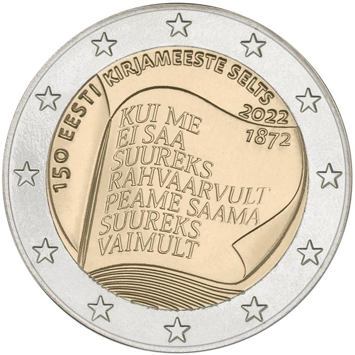 Image of 2 euro coin - 150th anniversary of the founding of the Society of Estonian Literati | Estonia 2022