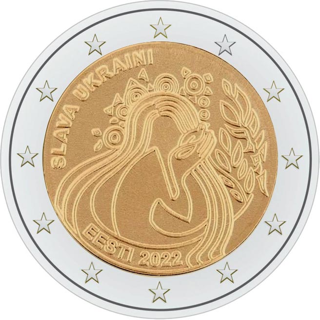 Image of 2 euro coin - Slava Ukraini | Estonia 2022
