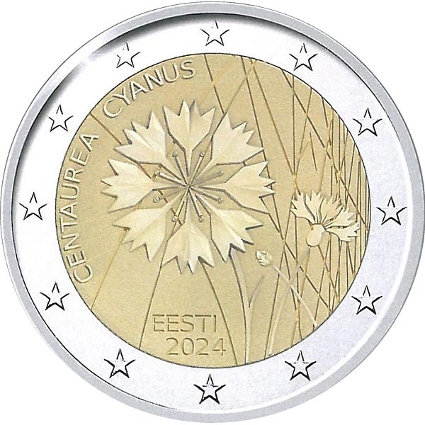 Image of 2 euro coin - Estonian national flower, the cornflower | Estonia 2024