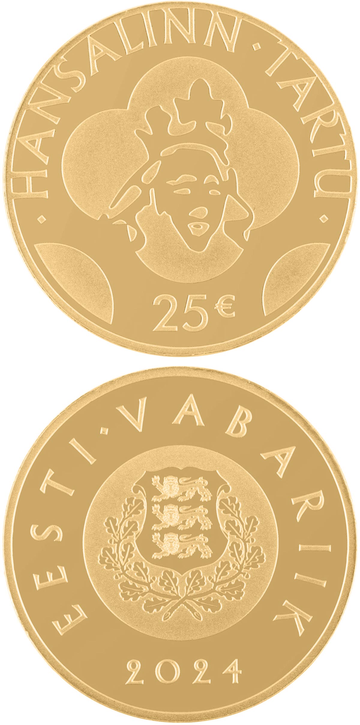 Image of 25 euro coin - Hanseatic town of Tartu | Estonia 2025.  The Gold coin is of Proof quality.